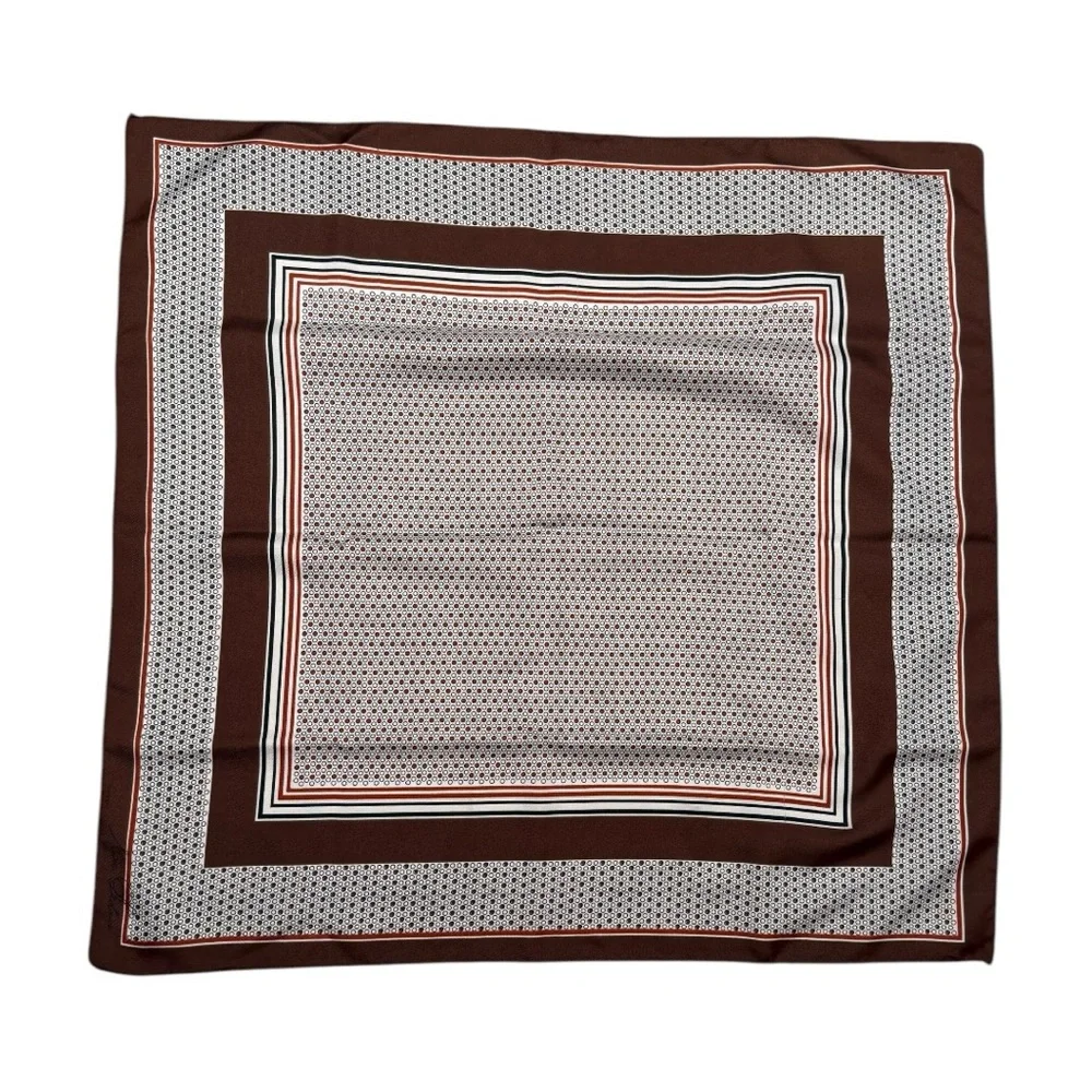 Eve Dedree Vintage Satin Square Brown Pattern Scarf - Picture 3 of 3